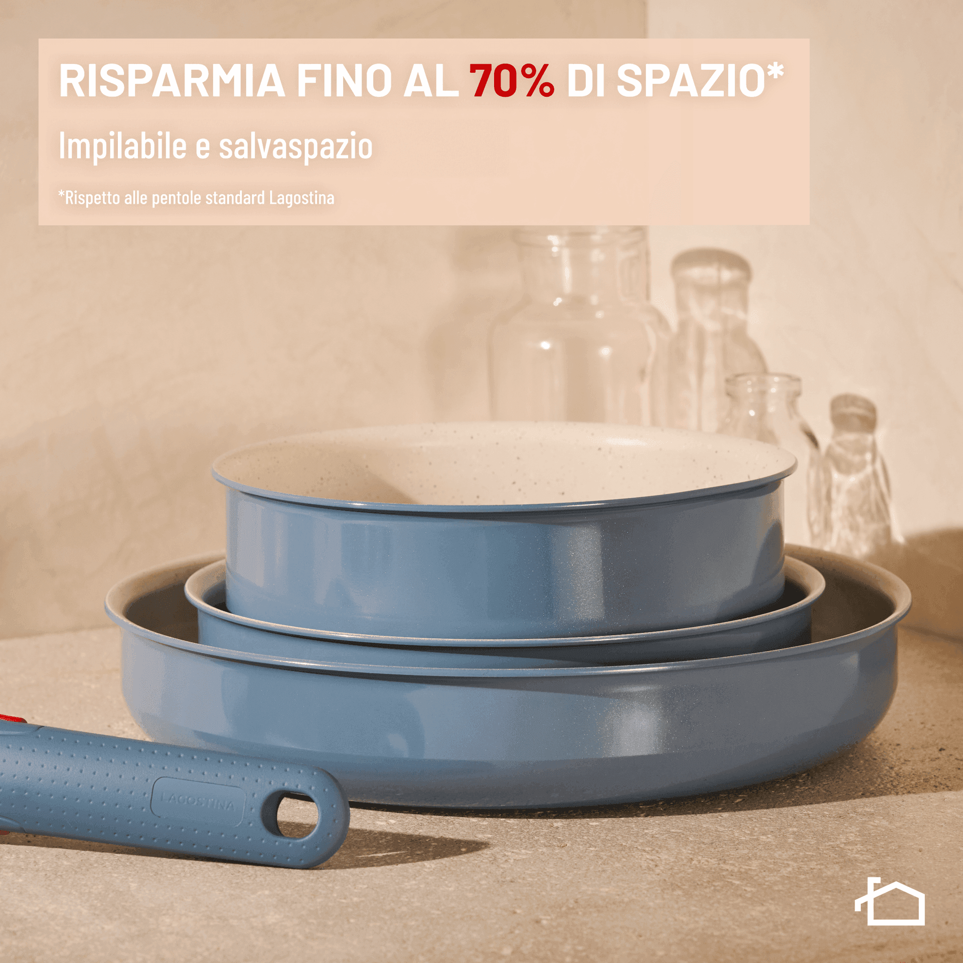 Set Pentole SITRAM 10 Pezzi Alluminio Blu | Manico Rimovibile, Adatto Induzione | 3 Padelle + 3 Pentole + 3 Coperchi Vetro